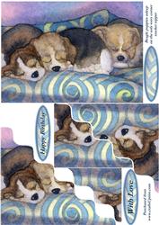Beagle Puppies Asleep on the Sofa Wavy Corner Stacker Topper