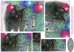 Black Cat Checking Out Christmas Tree Decorations Pyramid