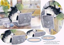 Border Collie Dog Working on Computer Oval Pyramid