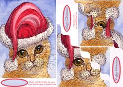 Ginger Cat in Her Holiday Hat Wavy Corner Stacker Topper