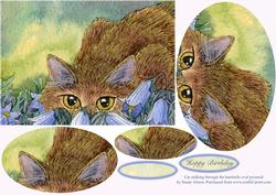 Cat Stalking Through the Harebells Oval Pyramid