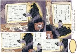 Dog Woofing on Computer Rectangle Pyramid