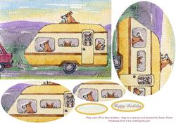 They Were Off on Their Holidays - Dogs in a Caravan Oval Pyr