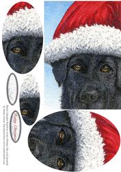 Black Labrador Retriever in His Holiday Hat Oval Pyramid