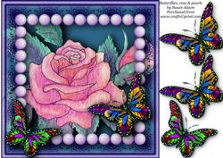 8x8 Butterflies, Rose and Pearls Decoupage