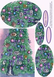 Cats Hiding Out in the Christmas Tree Oval Pyramid