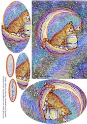 Ginger Cat in Her Holiday Hat Oval Pyramid