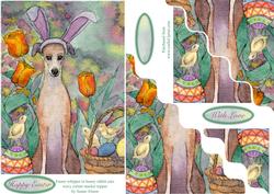 Easter Whippet Dog in Bunny Rabbit Ears Wavy Corner Stacker