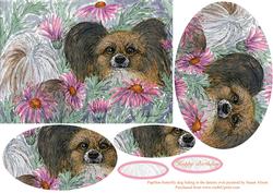 Papillon Butterfly Dog Hiding in the Daisies Oval Pyramid