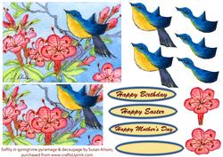 Softly in Springtime Bluebird & Flowers Pyramage & Decoupage