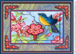 Softly in Springtime Bluebird & Flowers with 3D Effect