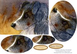 Tri Border Collie Dog in the Firelight Oval Pyramage