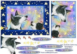 Border Collie dogs singing, decoupage topper