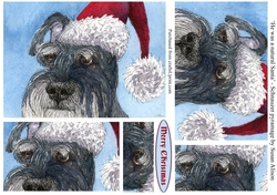 Schnauzer wearing a red Santa hat, pyramage rectangle by Susan Alison