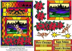 Marmalade cat in stained glass window Christmas scene with decoupage topper