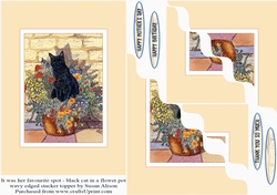 It was her favourite spot - black cat sitting in a flower pot wavy edged stacker topper
