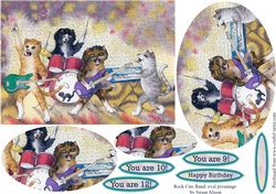 Rock Cats Band Birthday card, oval Pyramage