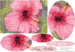 fairy birthday card, hibiscus flower & fairy,