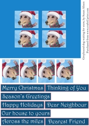 Greyhound dog in Santa hat, Christmas card with decoupage