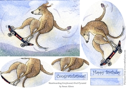 Skateboarding Greyhound Dog, Oval Pyramid