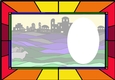Stained glass window Christmas scene with oval aperture
