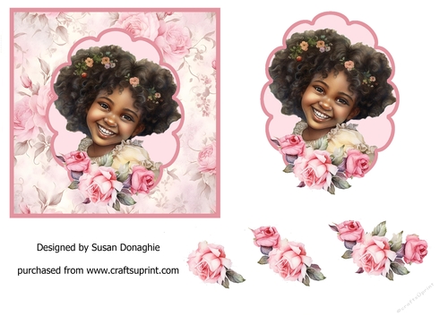Ethnic Black Little Girl with Roses