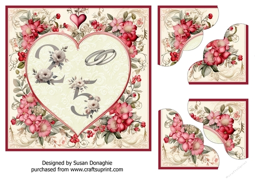 Victorian Heart Silver Wedding Anniversary 7x7 Envelope Card