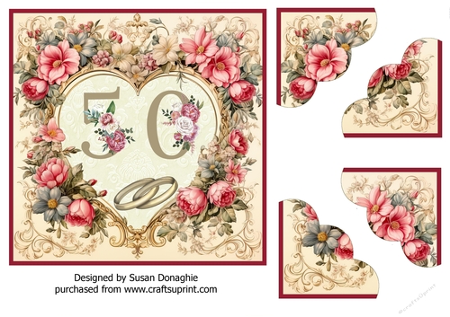 Victorian Heart Golden Wedding Anniversary 7x7 Envelope Card