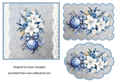 Blue Christmas Flowers & Baubles #2