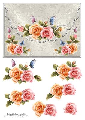 Roses & Butterflies on Satin