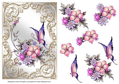 Silver Gilt Butterfly & Flowers