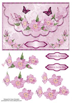 Pink Posy Mock Envelope Card Front