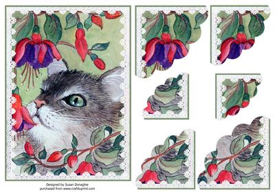 Cat Among the Fucshias Scalloped Corner Stacker
