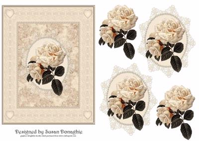 Cream Roses, Lace & Pearls