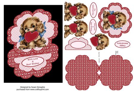 Spaniel Puppy with Heart Petal Easel Card