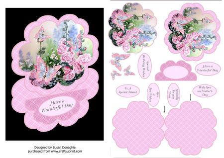 Hollyhocks & Butterflies Petal Easel Card