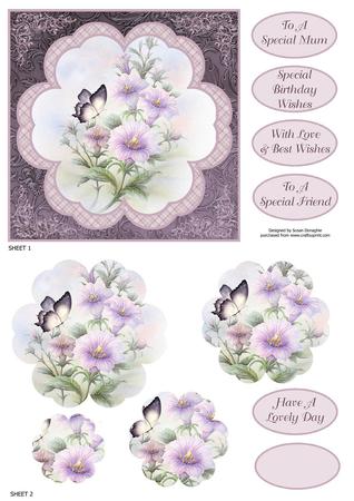 Lilac Wildflowers & Butterfly 8x8 Card Front