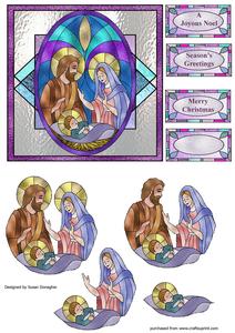 Stained Glass Window Nativity 8"x8" Card Front