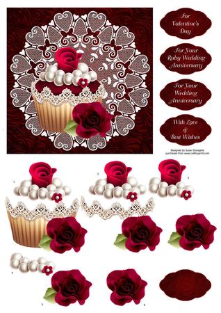 Romatic Cupcake & Lace 8"x8" Card Front