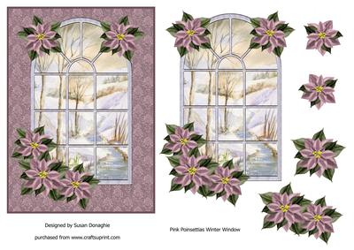 Pink Poinsettias Winter Window