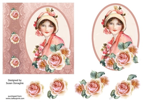 Vintage Lady Portrait Rose Bouquet