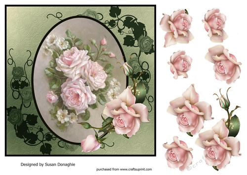 Vintage Spray of Pink Roses