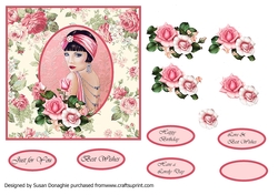 Art Deco Lady Portrait Shabby Chic with Roses
