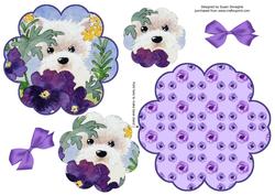 Cute Westie in the Pansies Petal Stand Card
