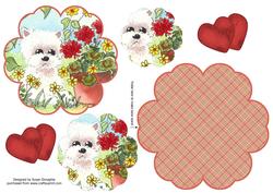 Cute Westie in the Geraniums Petal Stand Card