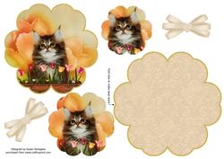 Kitten in the Tulips Petal Stand Card