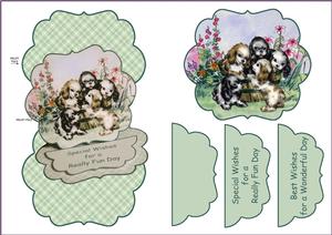 Puppies in the Garden Easel Card