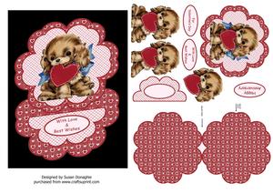 Spaniel Puppy with Heart Petal Easel Card