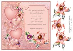 Anniversary Flowers & Hearts 8x8 Card Front