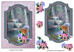 Waterfall Bird Scene